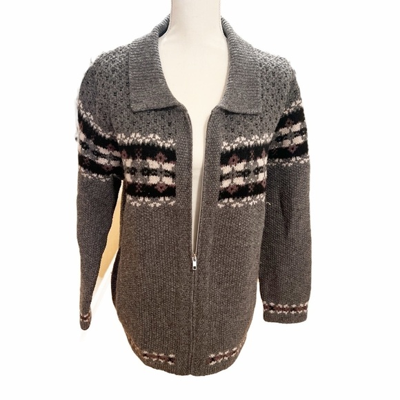 100% Shetland Wool sweater jacket Size Large - Picture 2 of 5